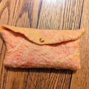 Artistic felt clutch bag in shades of orange - handmade and one of a kind